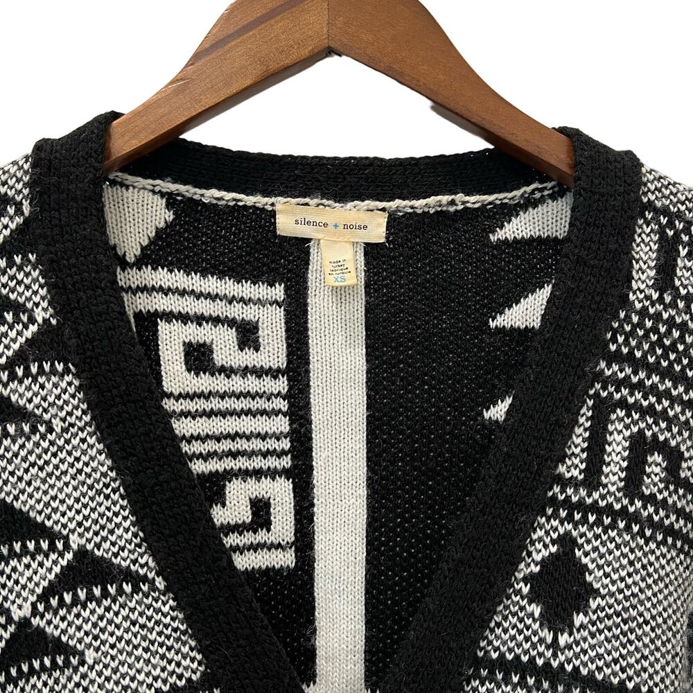 Silence + Noise Zip Front Cardigan Sweater Black White Size XS - Picture 3 of 11